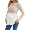 image:imageMakeMeChic Womens Long Sleeve Maternity Shirts Crew Neck Rib Knit 2 in 1 Tee Tops Fall Maternity ClothesPink White