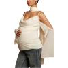 image:imageMakeMeChic Womens Maternity Clothes Summer Draped Cold Shoulder Bell Sleeve Pregnancy Tops with ScarfApricot