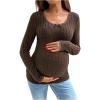 image:imageMakeMeChic Womens Maternity T Shirts Lace Long Sleeve Scoop Neck Knit Pregnancy TopsBrown
