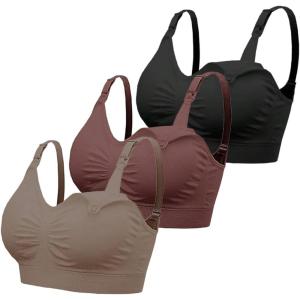 image:imageMakeMeChic Womens 3 Pack Maternity Nursing Bra Wireless Ruched Comfy Breastfeeding BralettesMulticolor