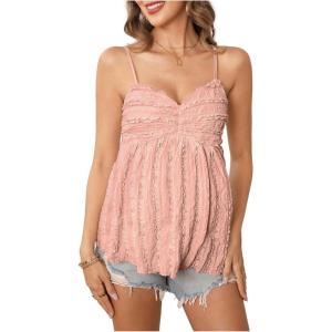 image:imageMakeMeChic Womens Maternity Summer Cute Tank Tops Spaghetti Strap Ruffle Hem Sleeveless Pregnancy CamisoleDusty Pink