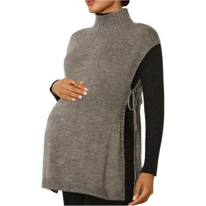 image:imageMakeMeChic Womens Maternity Sweater Vest Mock Neck Tie Side Sleeveless Pregnancy Knit TopGrey