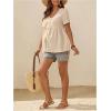 image:imageMakeMeChic Womens Maternity Casual Blouses Peplum Pregnancy Short Sleeve V Neck Button Down Shirts Nursing TopKhaki