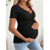 image:imageMakeMeChic Womens Maternity T Shirts Wrap V Neck Tie Side Short Sleeve Nursing TopsBlack
