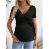 image:imageMakeMeChic Womens Maternity T Shirts Wrap V Neck Tie Side Short Sleeve Nursing TopsBlack