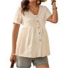 image:imageMakeMeChic Womens Maternity Casual Blouses Peplum Pregnancy Short Sleeve V Neck Button Down Shirts Nursing TopKhaki