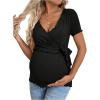 image:imageMakeMeChic Womens Maternity T Shirts Wrap V Neck Tie Side Short Sleeve Nursing TopsBlack