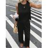 image:imageMakeMeChic Womens 2 Piece Linen Set Tank Tops and Pants Vacation Dressy Airport Set OutfitBlack