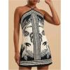 image:imageMakeMeChic Womens Halter Dresses Summer Beach Backless Tropical Vacation Caribbean Outfits Boho Mini DressesBlack and White