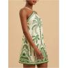 image:imageMakeMeChic Womens Halter Dresses Summer Beach Backless Tropical Vacation Caribbean Outfits Boho Mini DressesGreen and White B