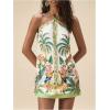 image:imageMakeMeChic Womens Halter Dresses Summer Beach Backless Tropical Vacation Caribbean Outfits Boho Mini DressesGreen and White C