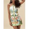 image:imageMakeMeChic Womens Halter Dresses Summer Beach Backless Tropical Vacation Caribbean Outfits Boho Mini DressesGreen and White C