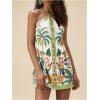 image:imageMakeMeChic Womens Halter Dresses Summer Beach Backless Tropical Vacation Caribbean Outfits Boho Mini DressesGreen and White C