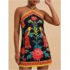 image:imageMakeMeChic Womens Halter Dresses Summer Beach Backless Tropical Vacation Caribbean Outfits Boho Mini DressesMulticolor Black Floral