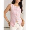 image:imageMakeMeChic Womens Houndstooth Plaid Vest Tops Trendy Dressy Blouse Tops Button Wasitcoat For Work OfficePink