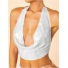 image:imageMakeMeChic Womens Sequin Sparkly Halter Tops Open Back Draped Front Party Club Festival Rave TopWhite