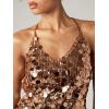 image:imageMakeMeChic Womens Sequin Tops Sparkly Glitter Halter Tank Tops V Neck Open Back Y2k Summer Party Concert OutfitsBrown