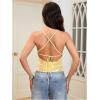 image:imageMakeMeChic Womens Sequin Tops Sparkly Glitter Halter Tank Tops V Neck Open Back Y2k Summer Party Concert OutfitsLight Yellow