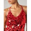 image:imageMakeMeChic Womens Sequin Tops Sparkly Glitter Halter Tank Tops V Neck Open Back Y2k Summer Party Concert OutfitsRed
