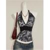 image:imageMakeMeChic Womens Summer Cheetah Print Backless Halter Tops Cowboy Chic Sleeveless Tie Crop TopsGrey