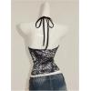 image:imageMakeMeChic Womens Summer Cheetah Print Backless Halter Tops Cowboy Chic Sleeveless Tie Crop TopsGrey