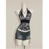 image:imageMakeMeChic Womens Summer Cheetah Print Backless Halter Tops Cowboy Chic Sleeveless Tie Crop TopsGrey