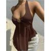 image:imageMakeMeChic Womens Tie Backless Halter Tops Metal Decor Split Sleeveless Y2k TankCoffee Brown