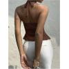 image:imageMakeMeChic Womens Tie Backless Halter Tops Metal Decor Split Sleeveless Y2k TankCoffee Brown