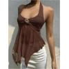 image:imageMakeMeChic Womens Tie Backless Halter Tops Metal Decor Split Sleeveless Y2k TankCoffee Brown