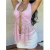 image:imageMakeMeChic Womens Tie Backless Halter Tops Metal Decor Split Sleeveless Y2k TankPink