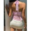 image:imageMakeMeChic Womens Tie Backless Halter Tops Metal Decor Split Sleeveless Y2k TankPink