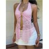 image:imageMakeMeChic Womens Tie Backless Halter Tops Metal Decor Split Sleeveless Y2k TankPink