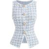 image:imageMakeMeChic Womens Houndstooth Plaid Vest Tops Trendy Dressy Blouse Tops Button Wasitcoat For Work OfficeBlue