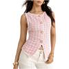 image:imageMakeMeChic Womens Houndstooth Plaid Vest Tops Trendy Dressy Blouse Tops Button Wasitcoat For Work OfficePink