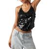 image:imageMakeMeChic Womens Sequin Tops Sparkly Glitter Halter Tank Tops V Neck Open Back Y2k Summer Party Concert OutfitsBlack