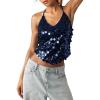 image:imageMakeMeChic Womens Sequin Tops Sparkly Glitter Halter Tank Tops V Neck Open Back Y2k Summer Party Concert OutfitsBlue