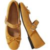 image:imageMakeMeChic Womens Summer Ballet Flats Brown Suede Loafers Bow Knot Buckle Closed Toe Leather ShoesYellow