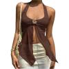 image:imageMakeMeChic Womens Tie Backless Halter Tops Metal Decor Split Sleeveless Y2k TankCoffee Brown