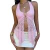 image:imageMakeMeChic Womens Tie Backless Halter Tops Metal Decor Split Sleeveless Y2k TankPink