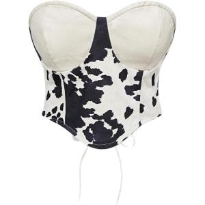 image:imageMakeMeChic Womens Cowgirl Outfits Cow Print Top Leather Backless Chic Crop Concert TopsApricot