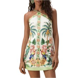 image:imageMakeMeChic Womens Halter Dresses Summer Beach Backless Tropical Vacation Caribbean Outfits Boho Mini DressesGreen and White C