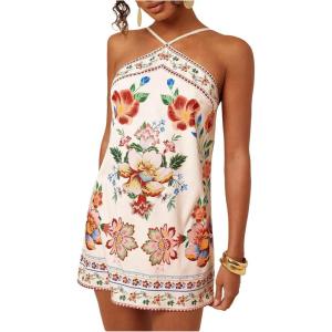 image:imageMakeMeChic Womens Halter Dresses Summer Beach Backless Tropical Vacation Caribbean Outfits Boho Mini DressesMulticolor E