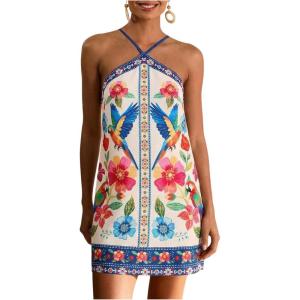 image:imageMakeMeChic Womens Halter Dresses Summer Beach Backless Tropical Vacation Caribbean Outfits Boho Mini DressesMulticolor F