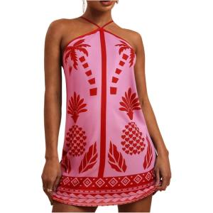 image:imageMakeMeChic Womens Halter Dresses Summer Beach Backless Tropical Vacation Caribbean Outfits Boho Mini DressesPink