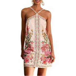 image:imageMakeMeChic Womens Halter Dresses Summer Beach Backless Tropical Vacation Caribbean Outfits Boho Mini DressesPink and White