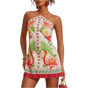 image:imageMakeMeChic Womens Halter Dresses Summer Beach Backless Tropical Vacation Caribbean Outfits Boho Mini DressesRed and White