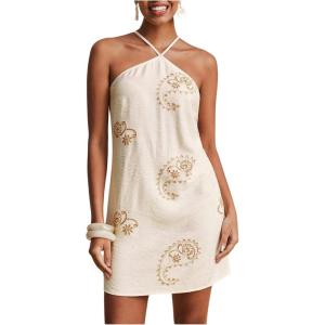 image:imageMakeMeChic Womens Halter Dresses Summer Beach Backless Tropical Vacation Caribbean Outfits Boho Mini DressesWhite