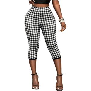 image:imageMakeMeChic Womens Polka Dots Capri Pants Elastic High Waisted Cropped LeggingsBlack