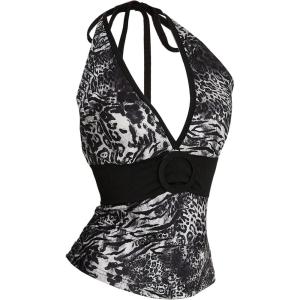 image:imageMakeMeChic Womens Summer Cheetah Print Backless Halter Tops Cowboy Chic Sleeveless Tie Crop TopsGrey