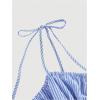 image:imageMakeMeChic Womens 2 Piece Summer Outfits Striped Tie Shoulder Peplum Shirred Tops and Shorts SetBlue